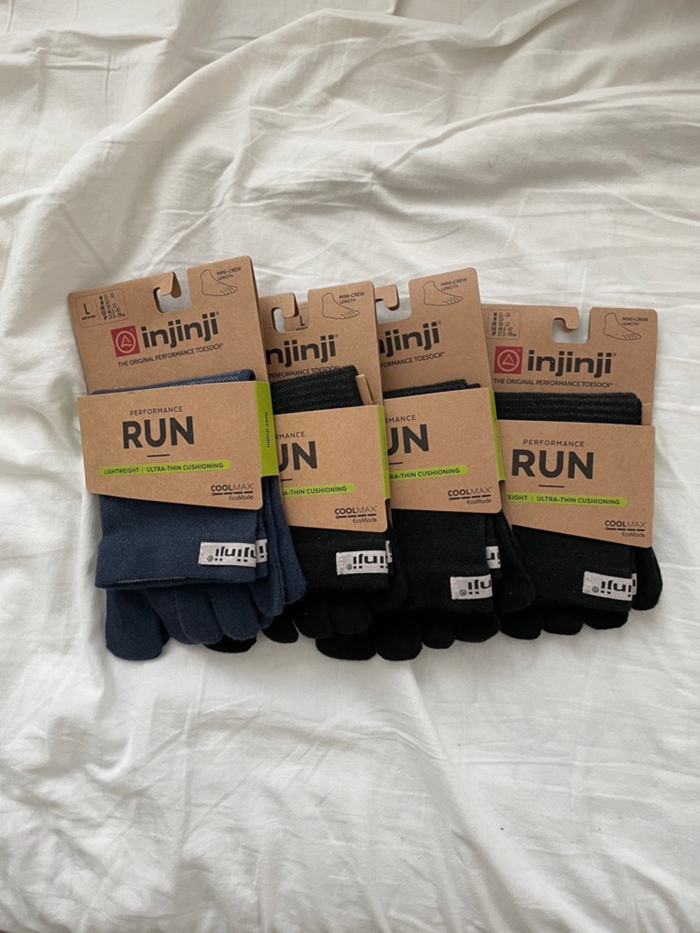 Injinji Performance Run Toe Socks - Black & Navy Ankle Length